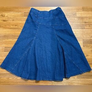 Flair A Line denim western midi skirt side zip prairie skirt cottage core M EUC